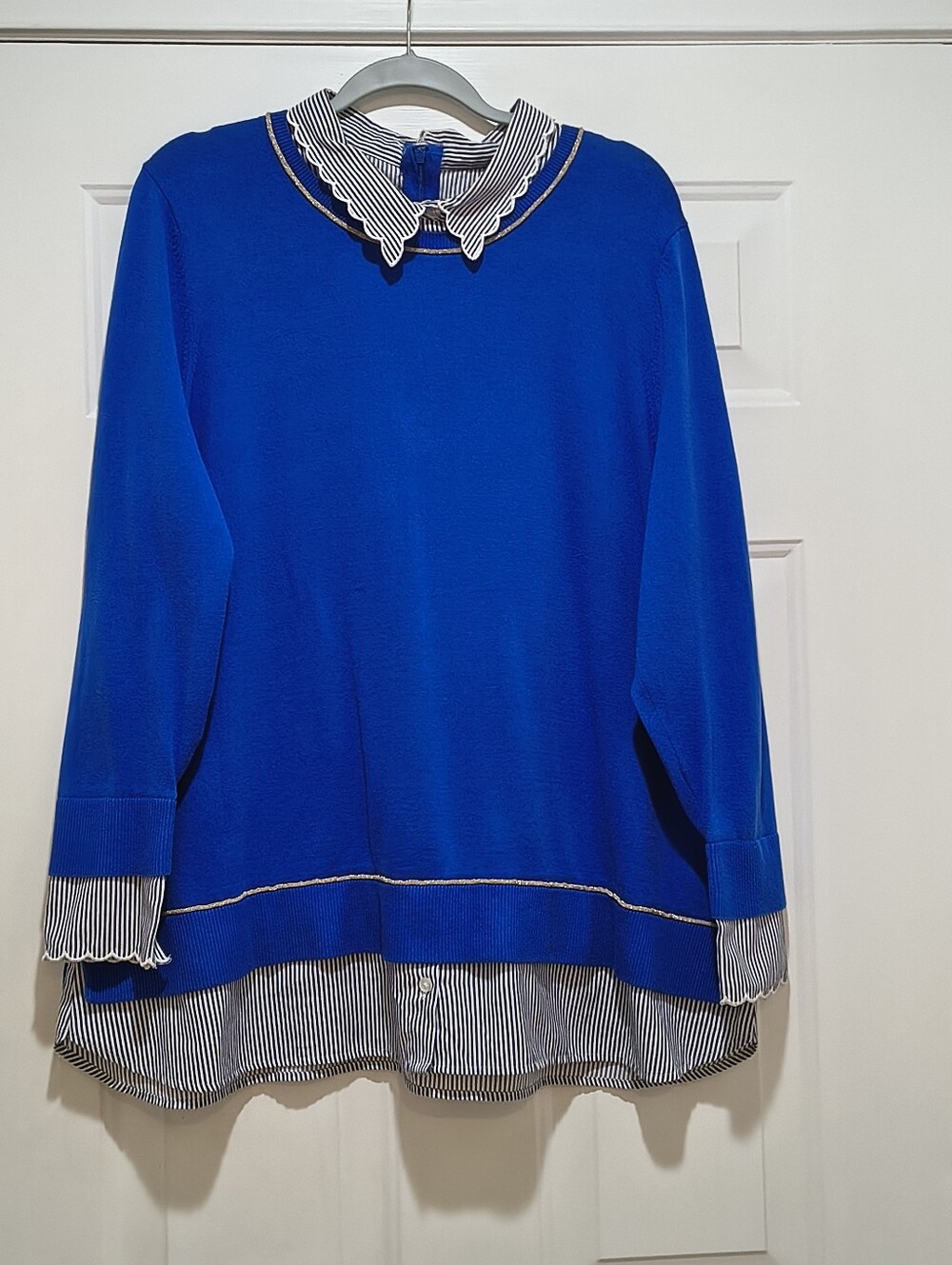 Crown & Ivy Blue Layered Sweater Featuring A Striped Shirt Size 2x